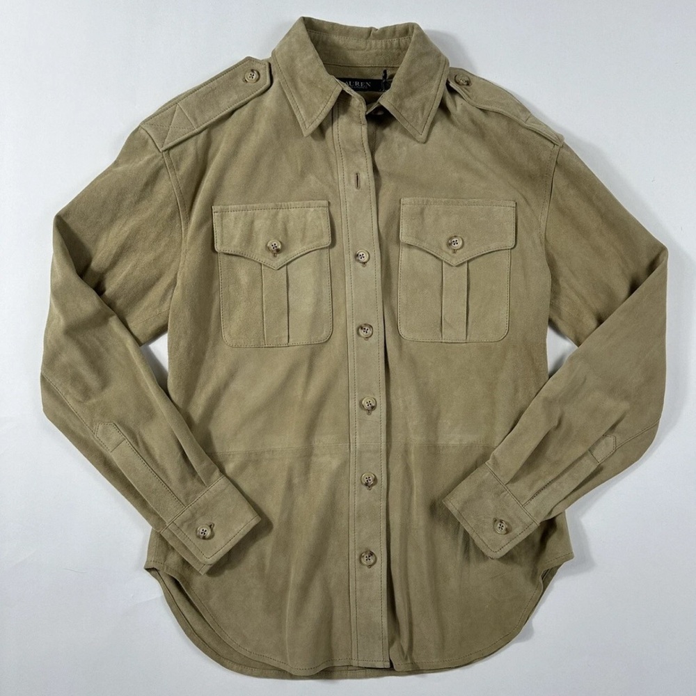Ralph Lauren Women’s Goat Suede Utility Shirt Jacket Tan - XXL